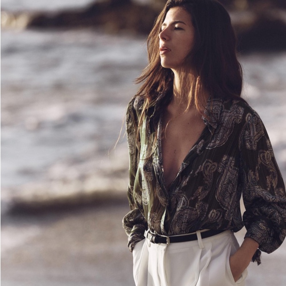 Zara Printed Multicolor Metallic Thread Paisley Print Blouse Shirt Size L NWT - Picture 2 of 14